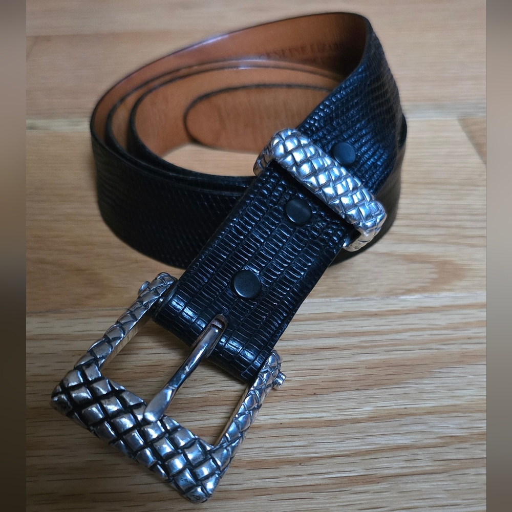 Silver Buckle Black Leather Belt